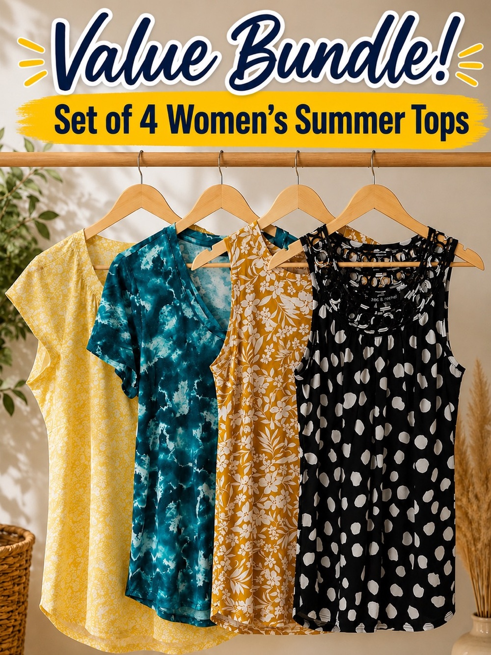 Value Bundle Womens Tops Dressy Summer Blouses/Tanks/T-Shirt (Size S/M) Set of 4 - Picture 1 of 12